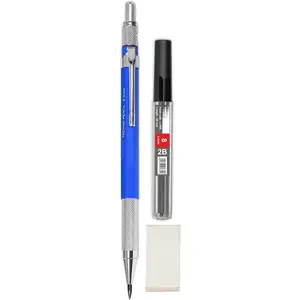 Mechanical Clutch Pencil & 8 x 2mm 2B Leads Refill | Includes Integrated Sharpener & Eraser | Suitable for Architectural & Technical Drawing, Drafting, Sketching & Writing | Lead Holder