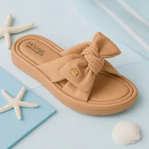 Modare Ultra Comodity Sandals with Solid Design & Big Textile Vegan Bow - Comfortable & Stylish for Everyday Wear