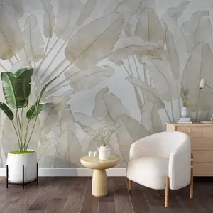 Tropical Neutral Toned Banana Leaf Wallpaper Mural