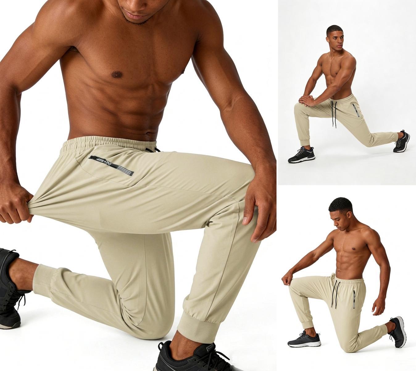 Men’s Ice Silk Sports Pants, Set of 3 – Elastic waistband with drawstring design, moisture-wicking workout pants suitable for gym, climbing, tennis, and basketball – Regular-fit casual athletic long pants, menswear