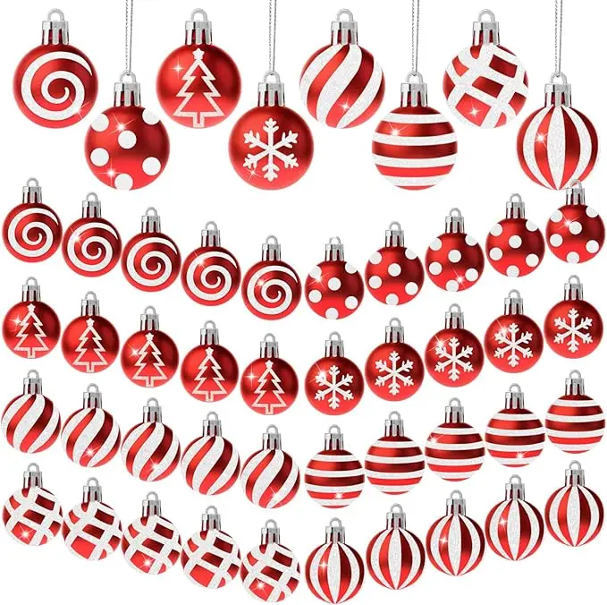 56 Piece Christmas Ball Ornaments - Mini Iridescent Ornaments Set, 1.1in Rustic Christmas Decorations for Xmas Tre