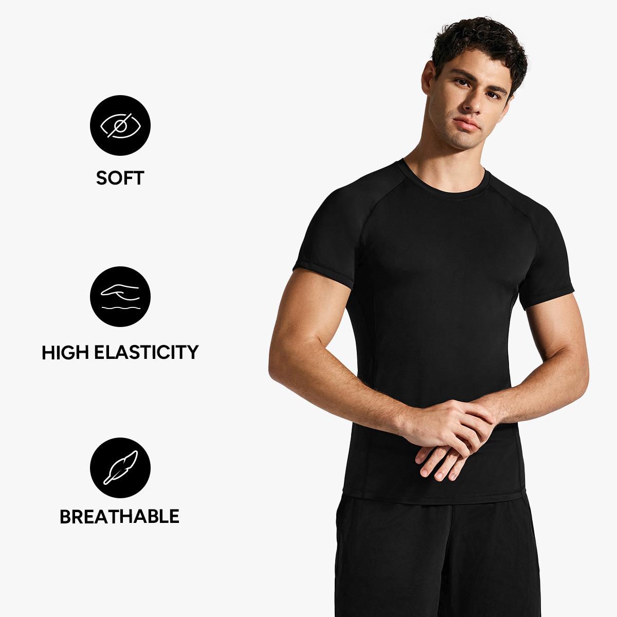 Men’s Short Sleeve Compression Shirt with Breathable Mesh Panels at Underarms and Back – Lightweight Stretch Athletic Performance T-Shirt for Gym, Training, Running and Daily Active Wear