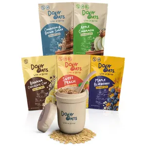 Dozy Oats Overnight Oats 5-Pack Sampler Bag, Oatmeal Packets with Chia Seeds, Gluten-Free, Natural Source of Protein and Fiber Food Fruit