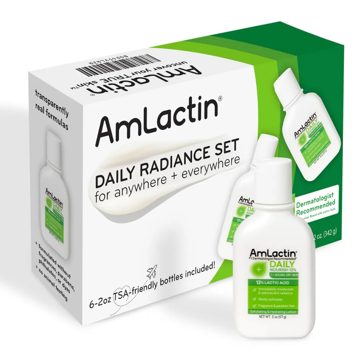 AmLactin Daily Nourish Body Lotion, 12% Lactic Acid, 2 oz Travel Size (6 Pack) – Exfoliating Moisturizer for Dry Skin & Smoother Daily Hydration
