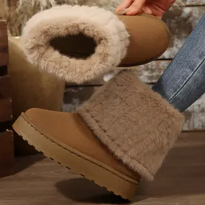 Women's Winter Warm Snow Boots with Plush Trim & Suede Upper - Comfortable & Stylish Cold Weather Indoor Outdoor Shoes