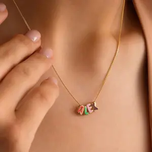 Stainless Steel Gold PVD Plated Colorful Enamel Bubble Letter Alphabet Initial Charm DIY Name Letter Accessories Jewelry Fitting