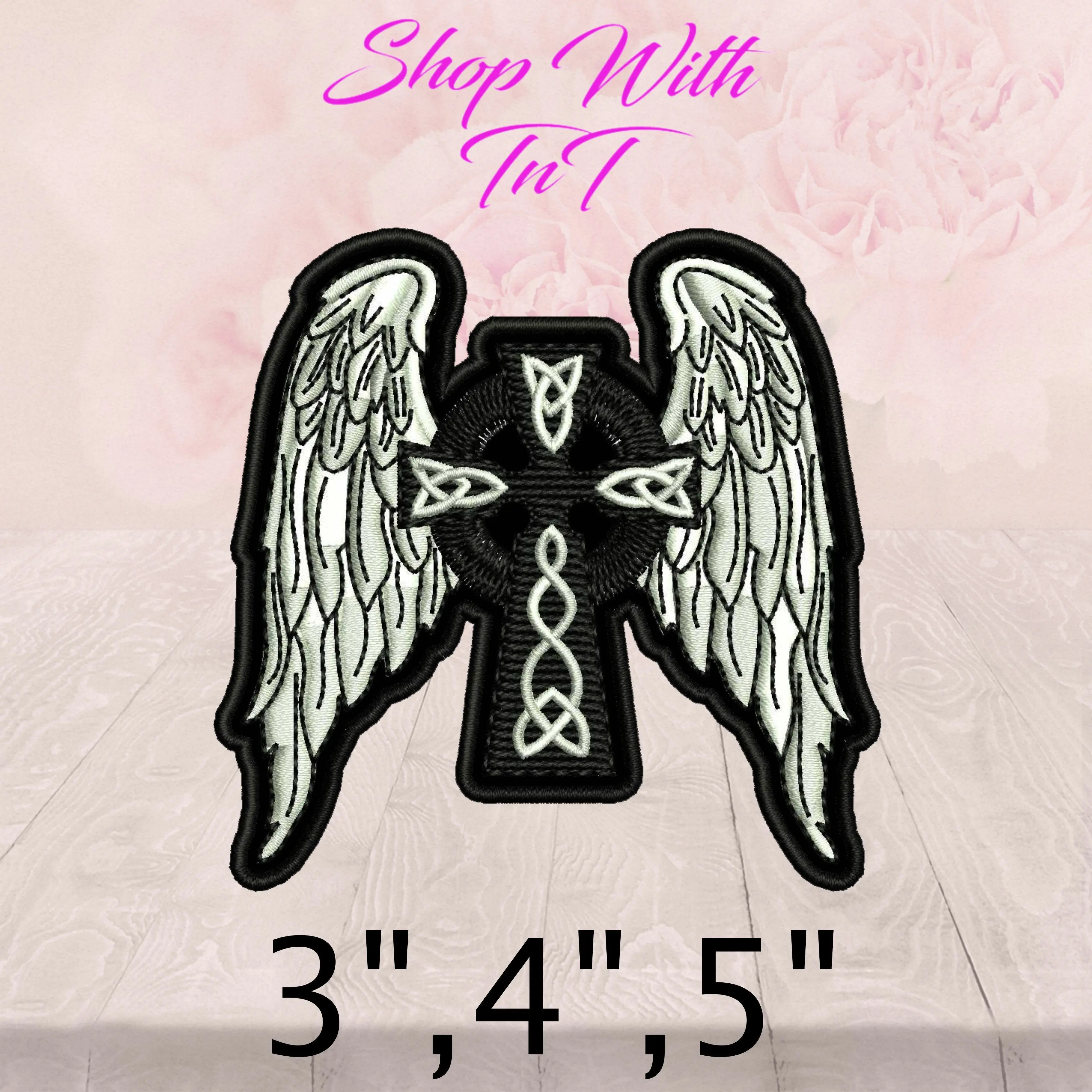 Celtic Wing Cross Embroidered Fabric Patch - Iron-On or Sew-On, Twill Base, Durable Backing, 1-Piece Sewing Accessory for Lunch Bags, Cosmetic Bags, Decorative Pillows, Polyester Thread Compatible