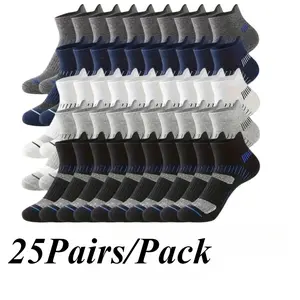 25Pairs Men's Breathable Moisture-Wicking Tube Socks - Elastic Ribbed Cuff Athletic Socks for Summer Sports & Casual Wear, Assorted Colors (50 Pairs Each, Random Color Mix)
