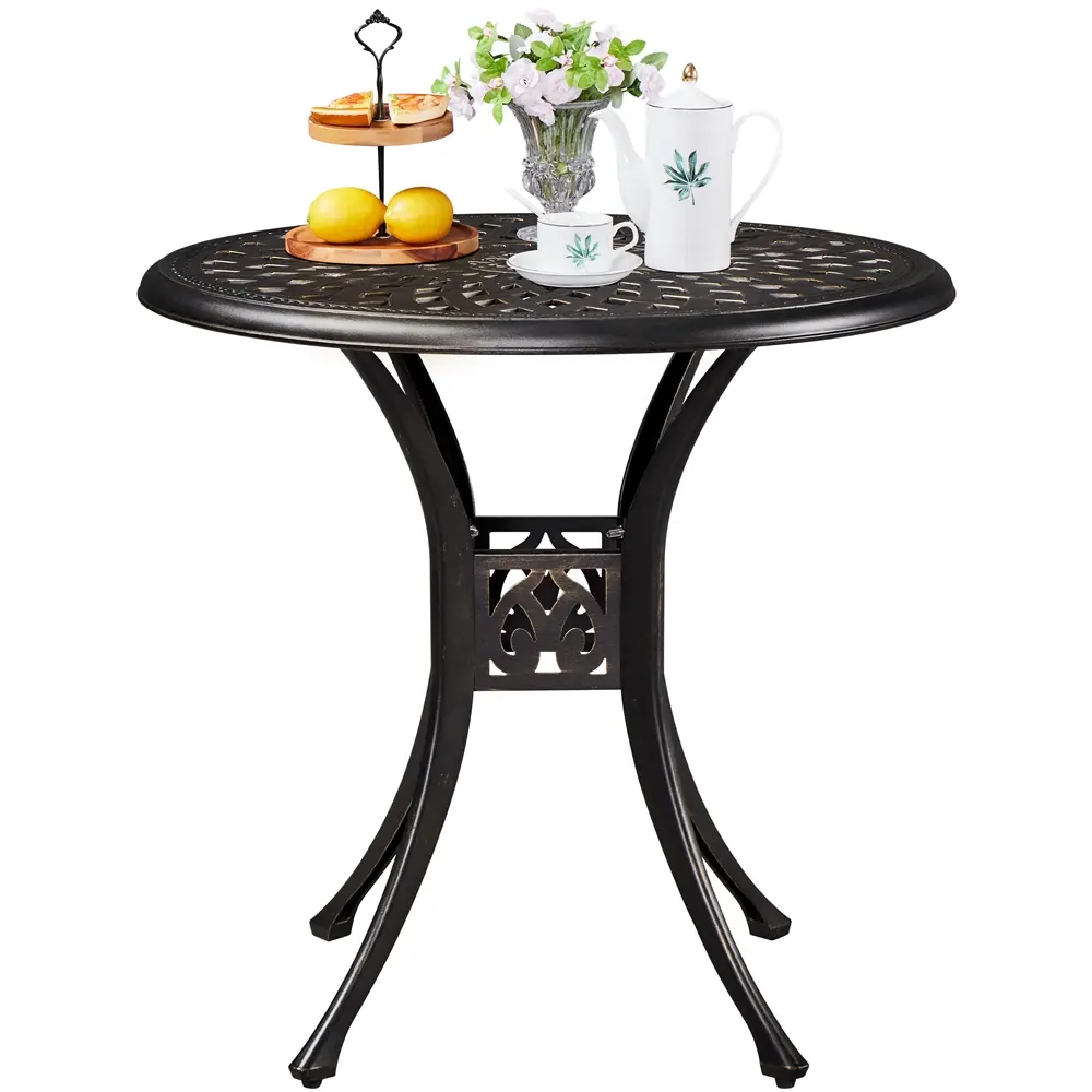 Yaheetech 31in Round Cast Aluminum Patio Bistro Table with Umbrella Hole Outdoor Furniture Antique Aluminium Bistro Dining Table All Weather Metal Frame Table for Garden Backyard Porch Balcony Lawn Pool, Bronze