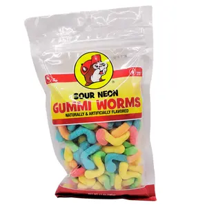 Buc-ee's Sour Neon Gummi Worms- Sweet, Soft and Chewy Gummies with Sour Coated Snack Candy