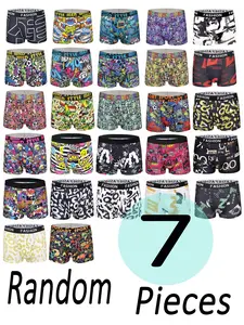 Random 7 Pcs Men's Graffiti Style Printed Underwear, Trendy Letter Prints, Soft Breathable Fabric, Perfect for Holidays Gifts