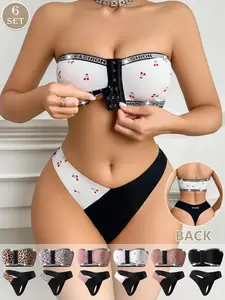 Women's Leopard Print Bandeau Bra and Thong Set, Sexy Strapless Medium Support, Slim-Fitting Breathable Pajamas for All Seasons, Sparkle