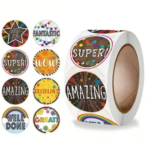 500PCS 1 Inch Reward Adhesive Decorative Stickers with 8 Designs, Perfect for Teachers Parents and Classroom Activities, Encouraging Kids Learning Stickers
