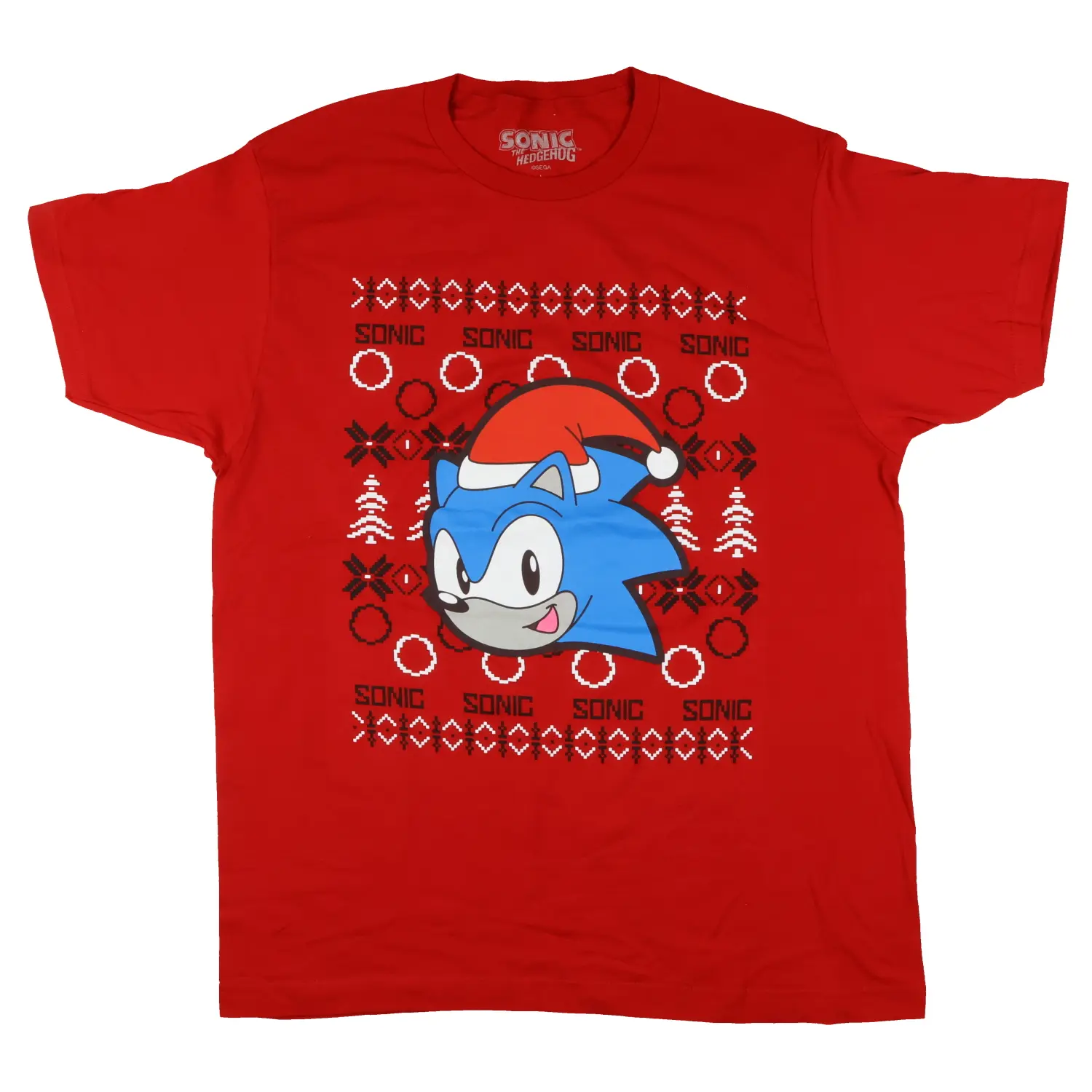 Sonic The Hedgehog T-Shirt Men's Santa Sonic Ugly Sweater Design Adult Tee, Shortsleeve, Colorful
