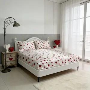 Heart Bowknot Adjustable Bedding Set, Luxury Satin Material, Soft Comfort, Includes 1 Fitted Sheet and 2 Pillowcases, Breathable Mattress Protector, Silky Satin Bedding