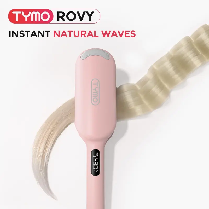 TYMO ROVY Beach Waves Curling Iron – Ionic Hair Crimper Waver, 1.25 Inch Barrel, Pink, Adjustable Heat