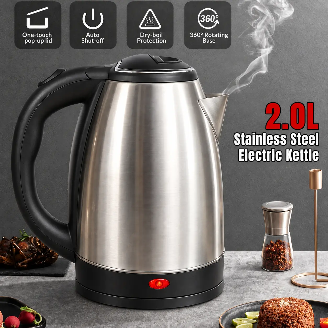 【Black Friday】KEPEAK 2.0L Glass Electric Water Kettle - Jug Kettle, 110V 1000W-1500W Fast Heating Kitchen Appliances, Wide-Mouth, Cool-Touch Handle, LED Indicator, Auto Shut-Off, Boil-Dry Protection for Kitchen, Office