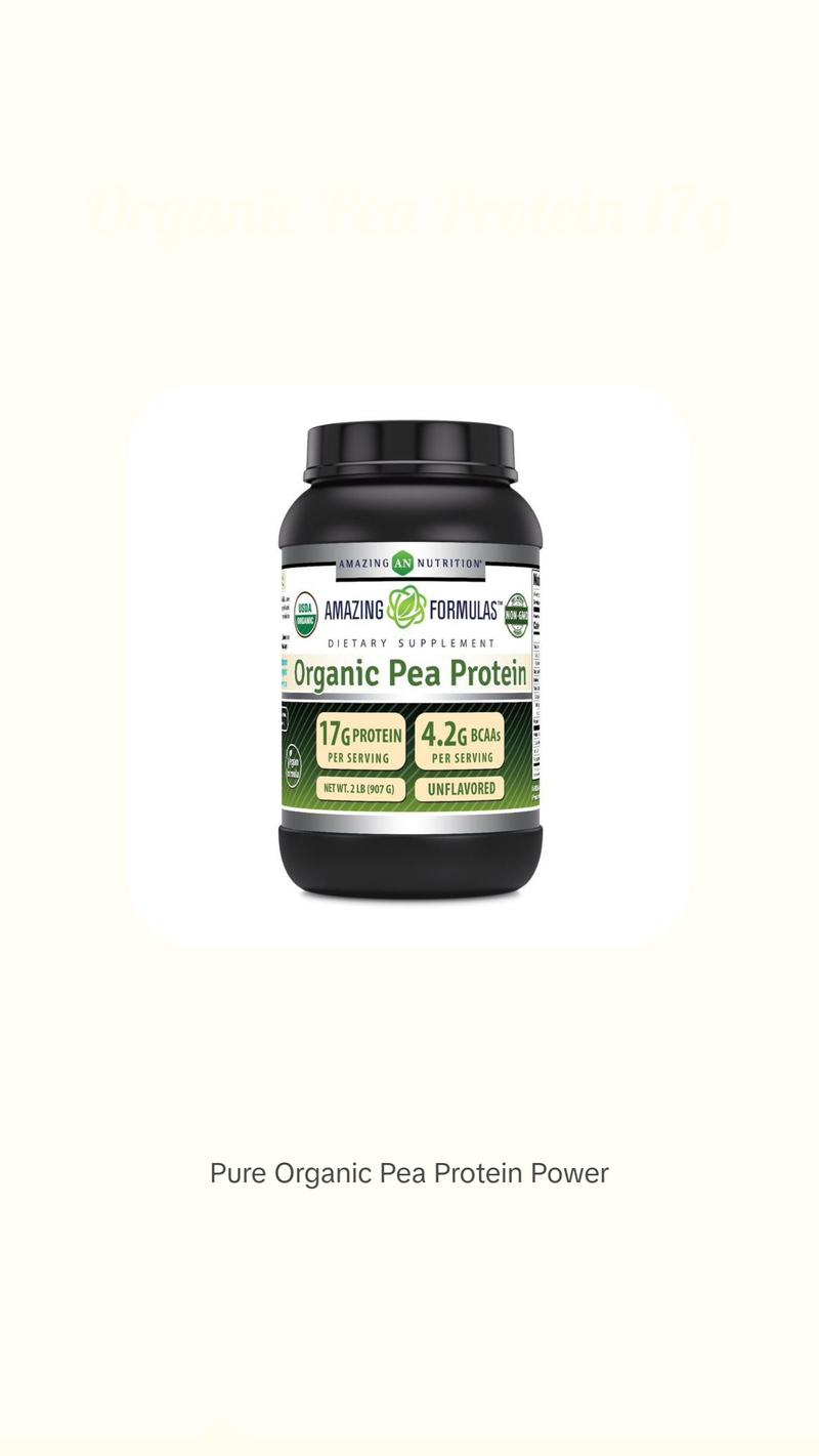 Amazing Formulas Unflavored Organic Pea Protein Supplement | 17 G Protein per Serving | 2 Lb (907 G) | Non-GMO | Gluten-Free | Made in USA