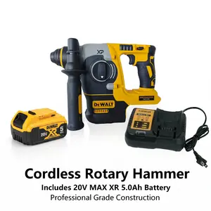 DEWALT DCH273 20V XR Brushless Rotary Hammer,Variable Speed Control And Forward Reverse Function,Convenient Hanging Storage Design,Electronic Clutch ImpactWrench Power.Used In Concrete Drilling,Wall Grooving,Hardware Fixing And Wood And MetalDrilling.