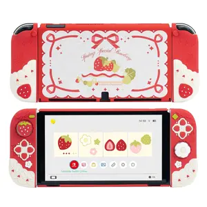 GeekShare Protective Case for Switch / OLED Slim Cover Console Accessories Compatible with Nintendo Switch Separable Soft Silicone Protective Shell for Joy Con with 2 Thumb Grip Caps-Strawberries with Cream