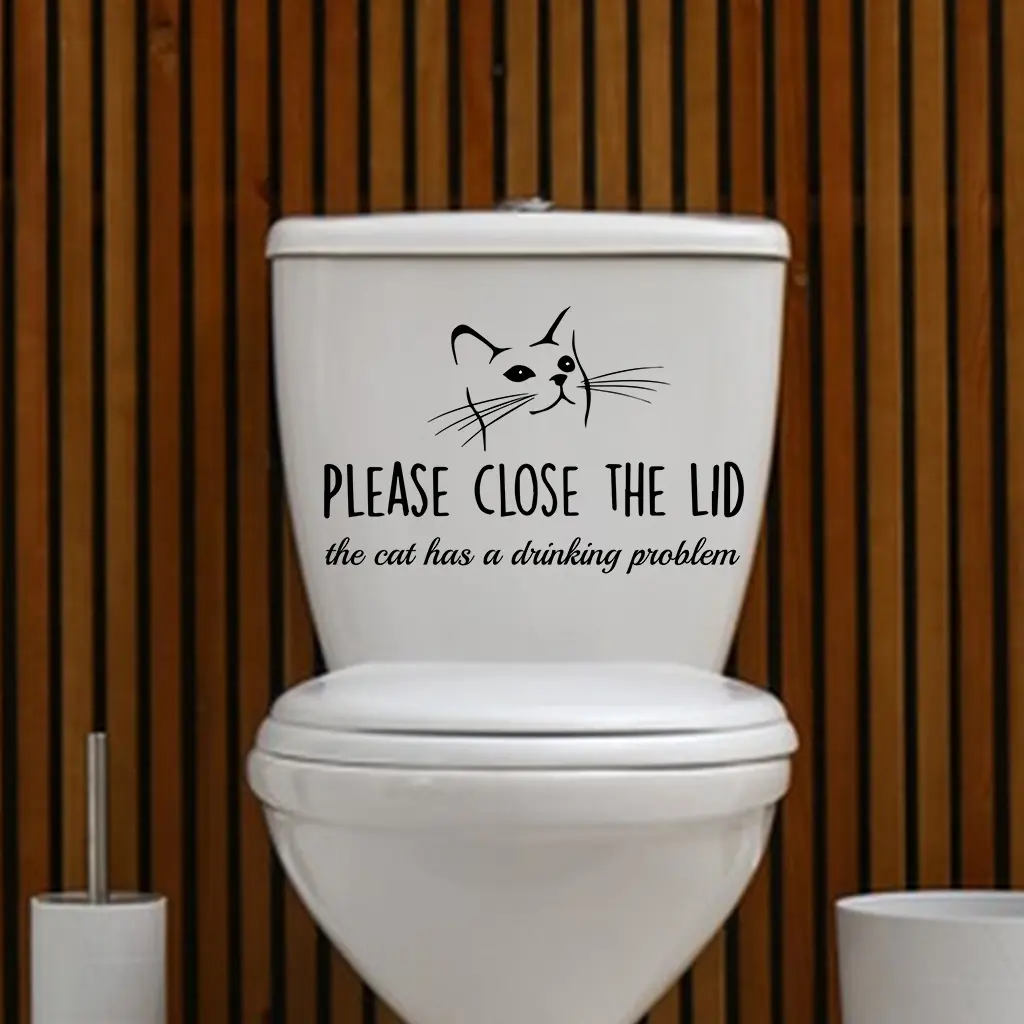 1 Set of fun cat slogan waterproof decorative stickers for bathrooms, Bathroom decor supplies, and other home background decorations, self-adhesive and detachable PVC material