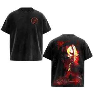 Arlecchino Genshin Impact Washed Tee Fatui Harbinger Vintage Anime Graphic Shirt Dark Aesthetic Streetwear Unisex Cotton T-Shirt Gift