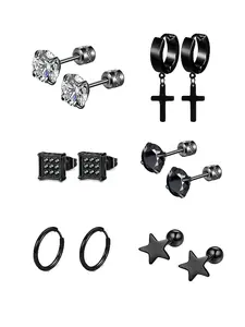 Punk Style Earrings Set, Fashionable Artificial Zircon Decor Flatback Stud Earrings for Men & Women, Trendy All-match & Exquisite Jewelry for Birthday Gift