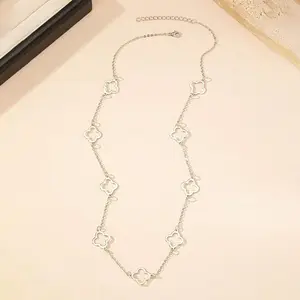 Stainless Steel 2025 New Hollow Four-Leaf Clover Pendant Necklace Simple Fashion Design Collarbone Chain Jewelry Gifts