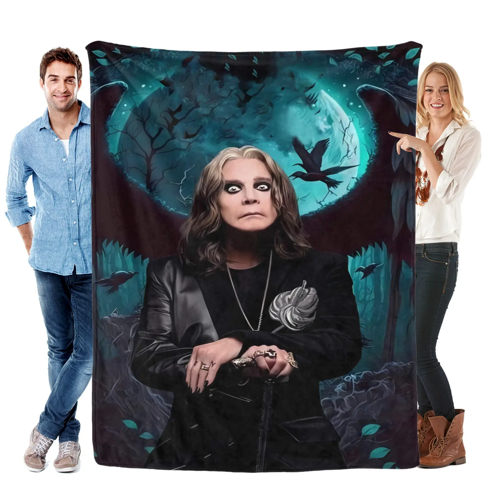 Prince of Darkness Style Flannel Fleece Blanket - Soft, Warm, Versatile Fleece Fabric Blanket with Black Hair Roses Graphic, Contemporary Rock Theme Decor, Digital Print for Sofa Bed Car Use, Car-Couch Camping, All Seasons Gift, Flannel Blankets