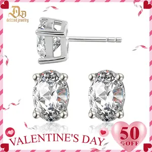 Delzzad 14K Gold-Plated Oval Cut Synthetic Moissanite Stud Earrings S925 Studs Christmas Gift For Men Women