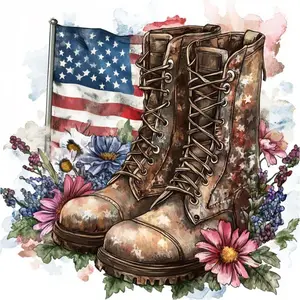 5D DIY Full Drill Round Diamond Painting - Diamond Art Painting Kit Military Boots, Flowers, National Flags. Mosaic, Canvas - DIY Decorative Painting, Home Wall Decoration, Suitable for Halloween and Christmas, Birthday and Anniversary Gifts.