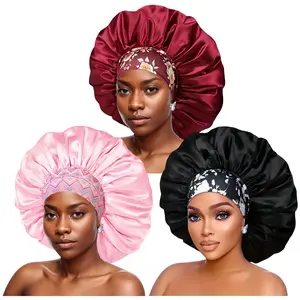 Women's Satin Sleep Hair Bonnet - High-Density Breathable Haircare Cap with Floral Leafy Designs, Soft Elastic Edges, Heatless Anti-Frizz for Adults, Chemotherapy Night Care, All-Season Elegant Hair Accessory