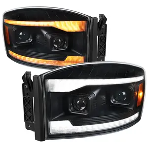 2006??2008 Dodge RAM 1500 / 2006??2009 RAM 2500 3500 Projector Headlights with Switchback LED Strips, Sequential Turn Signals, DRL & Startup Animation (Black Housing / Clear Lens)