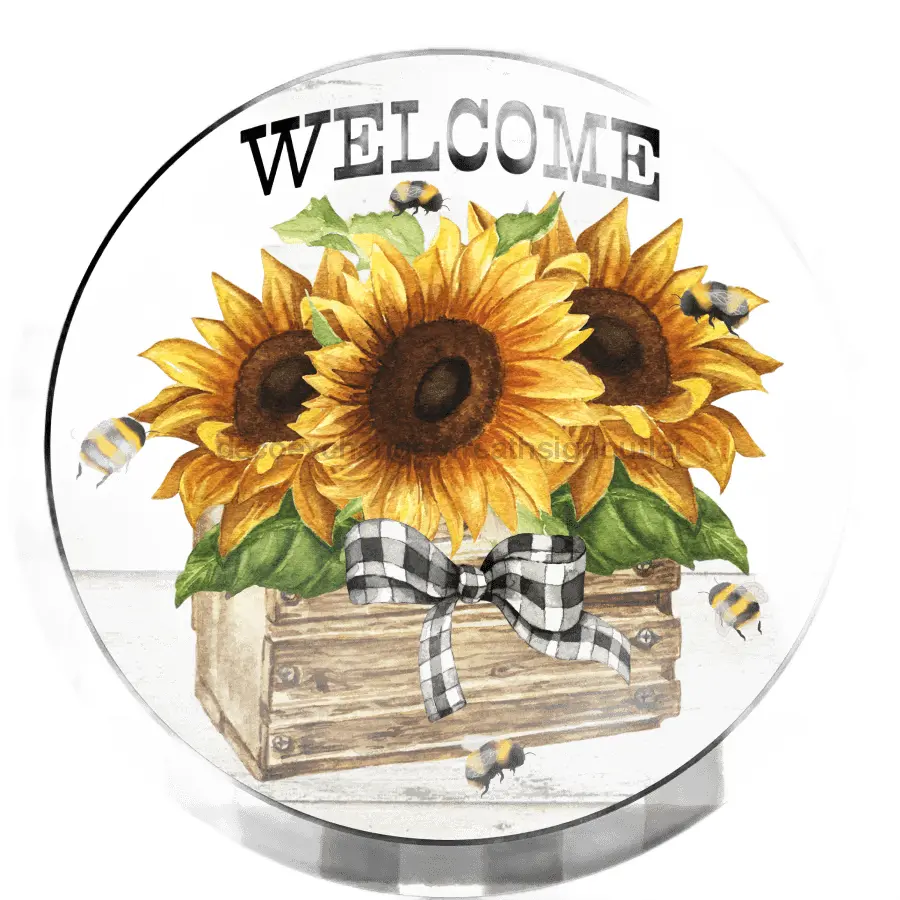 Vinyl Decal, Sunflower Welcome Sign, 10" Round Sign VINYL-DECOE-260, Sign For Wreath, DecoExchange