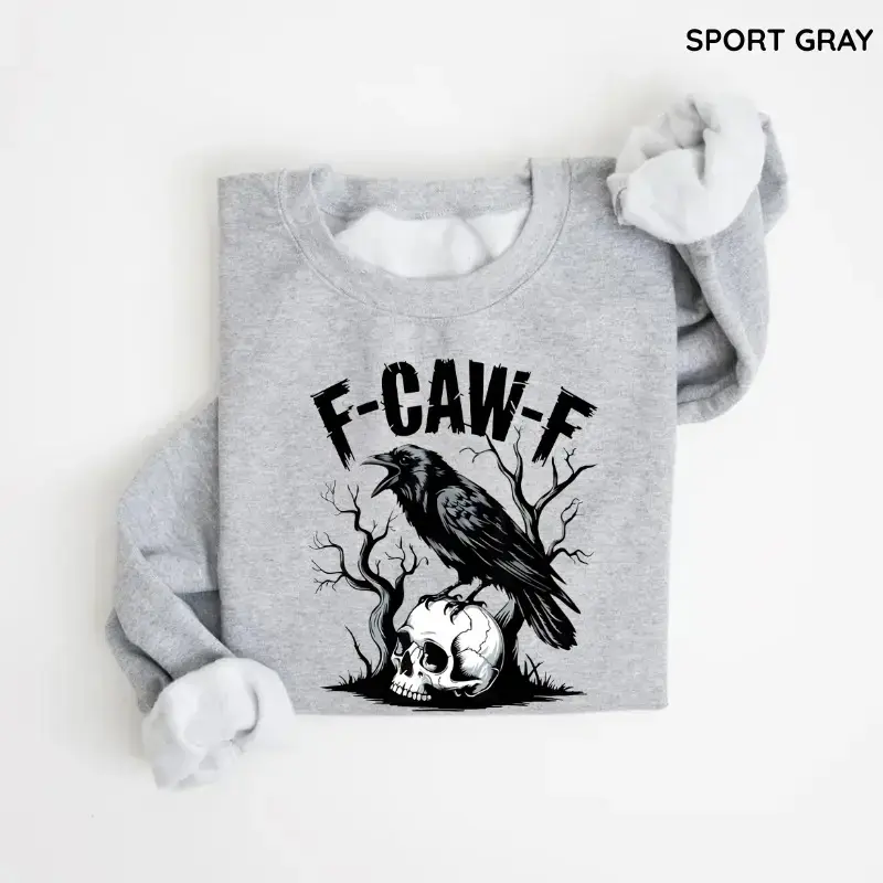 Gildan F-Caw-F Raven Sweatshirt, Funny Crow Graphic Crewneck, Retro Halloween Pullover, Spooky Bird Sweatshirt, Cozy Unisex Fall Gift