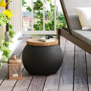 HOMPUS Concrete Outdoor Side Table Jar Shaped Round Coffee Table, Home Decor Plant Stand Outdoor Accent Table Modern Nightstand for Living Room