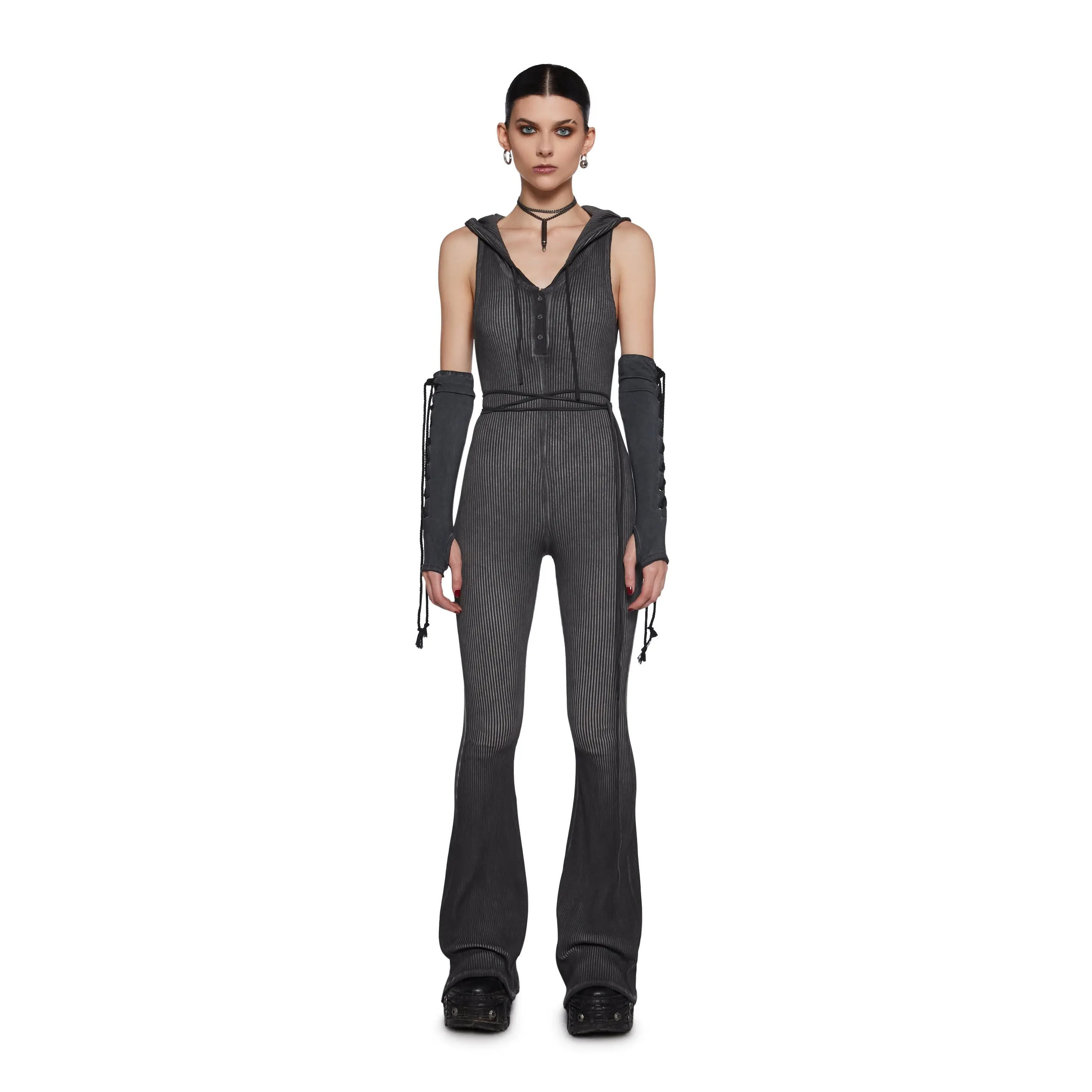 Warp Knit Hooded Jumpsuit