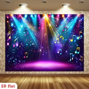 1PC,2D Flat Backdrop Festival Decoration Backdrop, Stage Lighting & Music Notes Themed Party Backdrop, Suitable for Birthday Party, Music - themed Gathering, Photography Background Curtain, Home R