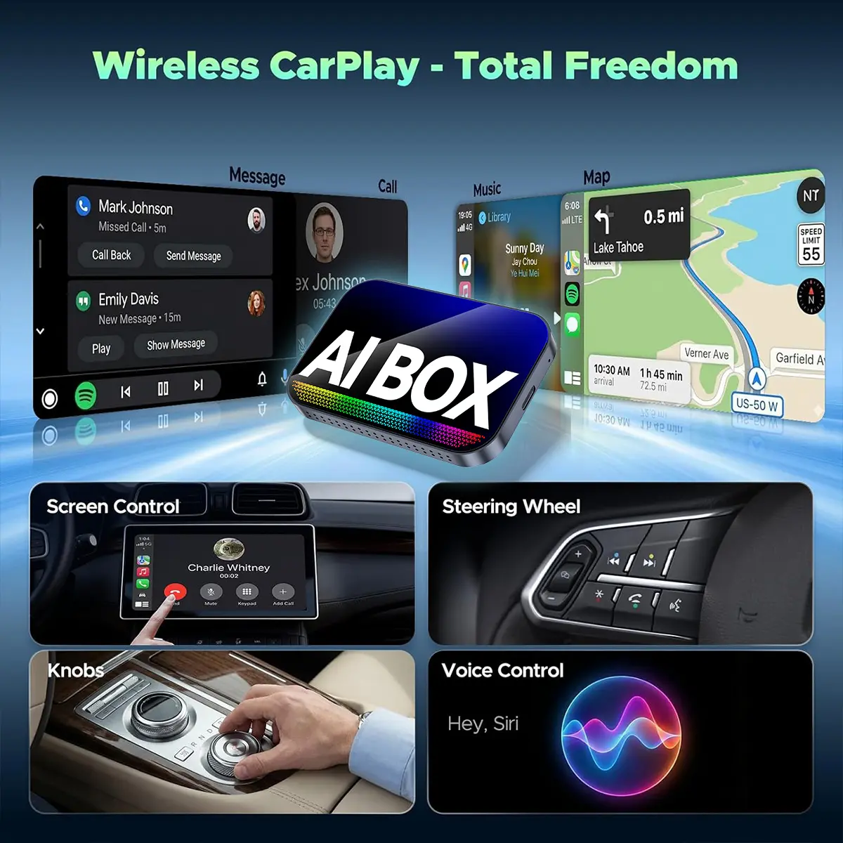 MAKASRI AIBOX-AIR) 4-in-1 Wireless CarPlay & Android Auto Adapter