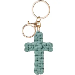 Macrame Cross Keychain,Jesus Key Chain Christian Car Accessories Handmade Soft Cross Keychain Boho Decor for Women Men Gifts