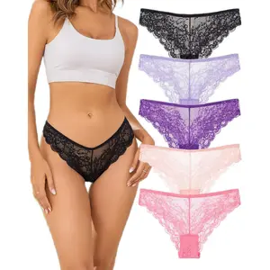 Seamless Cheeky Underwear for Women No Show Lace Panties for Women 5 Pack Sexy Cheeky Ladies Bikini Panties