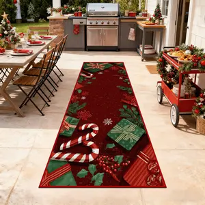 Christmas Theme Gift Candy Cane Pattern Rug, Hallway Carpet, Boho Runner Rug, Soft Comfortable Floor Mat, Easy Clean Decorative Rug