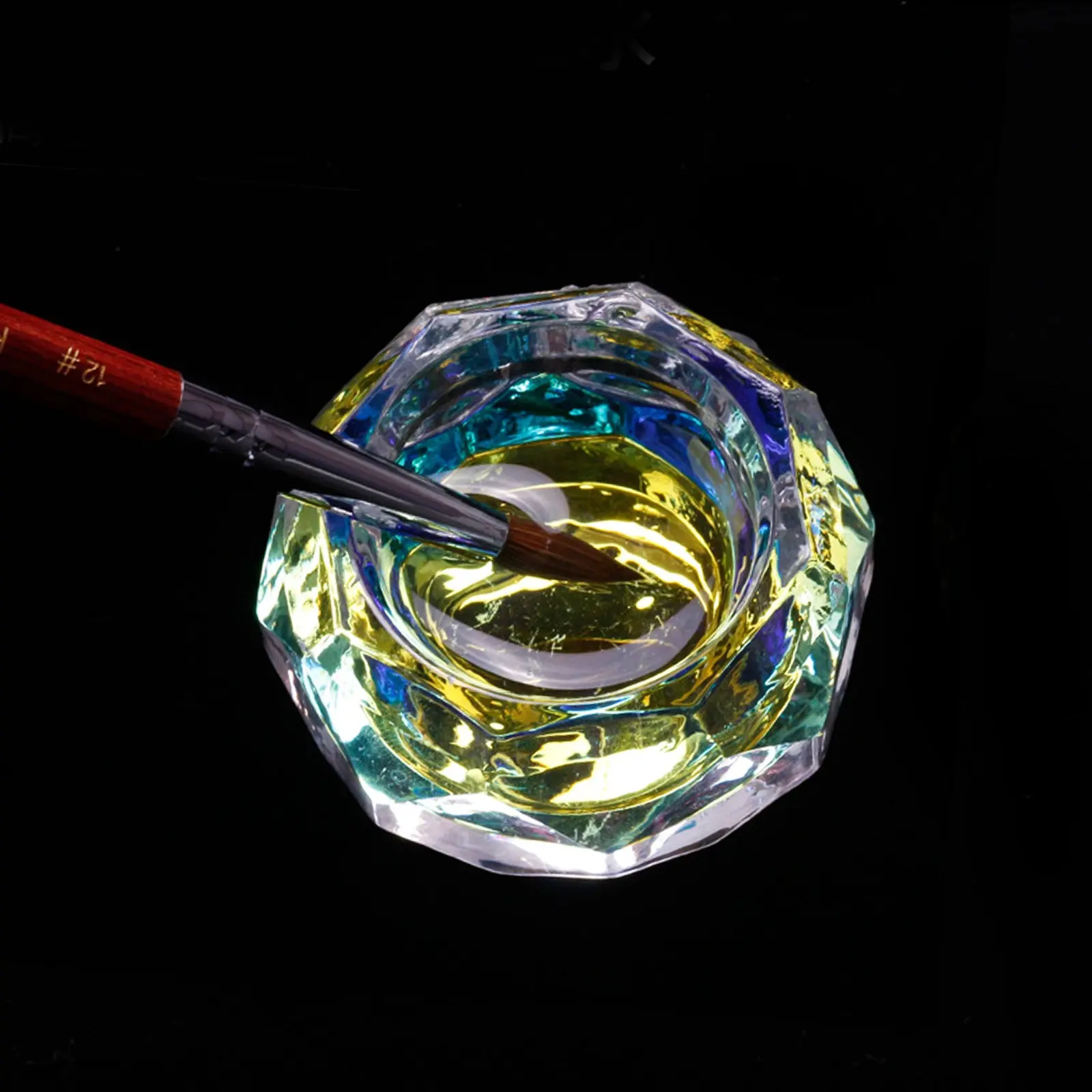 Iridescent Crystal Nail Dappen Dish with AB Diamond Lid, Glass Nail Art Cup for Acrylic Liquid & Brush Cleaning, Nail Art Accessories Nail Wash Pen Tool Cup with Rhinestone Lid