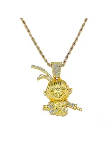 Heavy Industry Diamond-encrusted Sun Wukong Pendant Necklace Features a three-dimensional Great Sage Equal to Heaven design with full diamond detailing restored to perfection. It exudes an inherent national trend and hip-hop aura, ideal for daily wear by