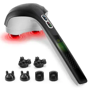 Snailax Cordless Handheld Back Massager with Heat Deep Tissue Percussion Massager 3 Sets of Dual Pivoting Heads Rechargeable Hand Held Massager for Neck Back Shoulder Calf Legs Lightweight Portable Gift