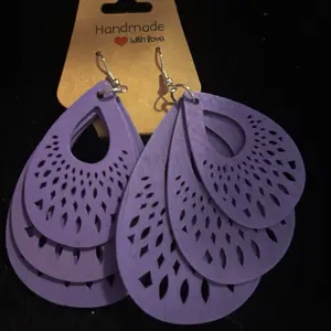Handmade Purple Wood Earrings - Handcrafted with Love, Unique Design Teardrop Shape Jewelry
