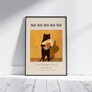 Fun Black Cat Wall Art Cute Kitten Poster Funny Animal Illustration Playful Cat Lover Gift Trendy Home Decor Aesthetic