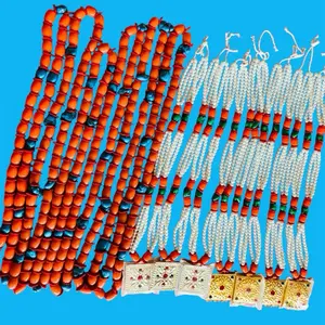 Jenter Mala - Traditional Hand-Built Necklace with Orange Beads and Decorative Elements - Nata, Snack