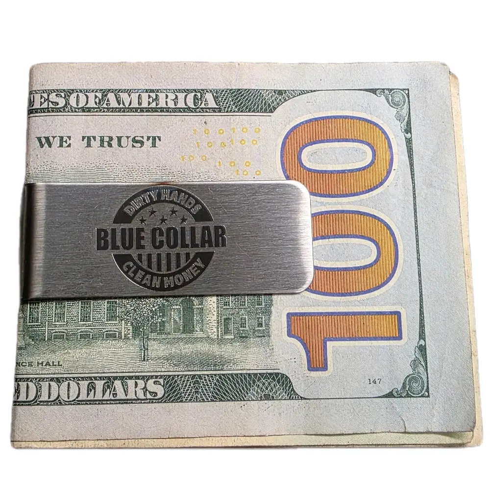 Blue Collar Stainless Steel Money Clip - Unique Blue Collar Design on Durable Stainless Steel