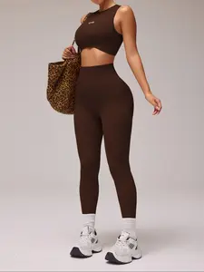 Women's Sportswear Two-Piece Set, Medium Support Crop Top & Tight Pants, Breathable Yoga Gym Workout Gear, Perfect Fitness Clothing Choice, Breathable Activewear, Fitness Clothes, Sportswear For Gym, Workout Sets Women, Sporty Style Clothes